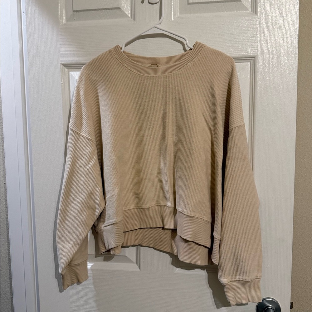 Aerie Cream Ribbed Knit Sweatshirt